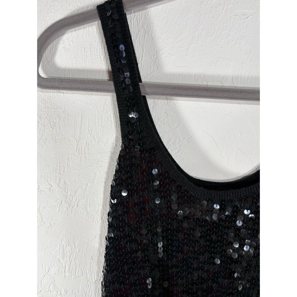 Bebe Black Sequin Silk Sz Small Woman’s Tank Top Stretch Party, Cocktail Shirt - Picture 6 of 8